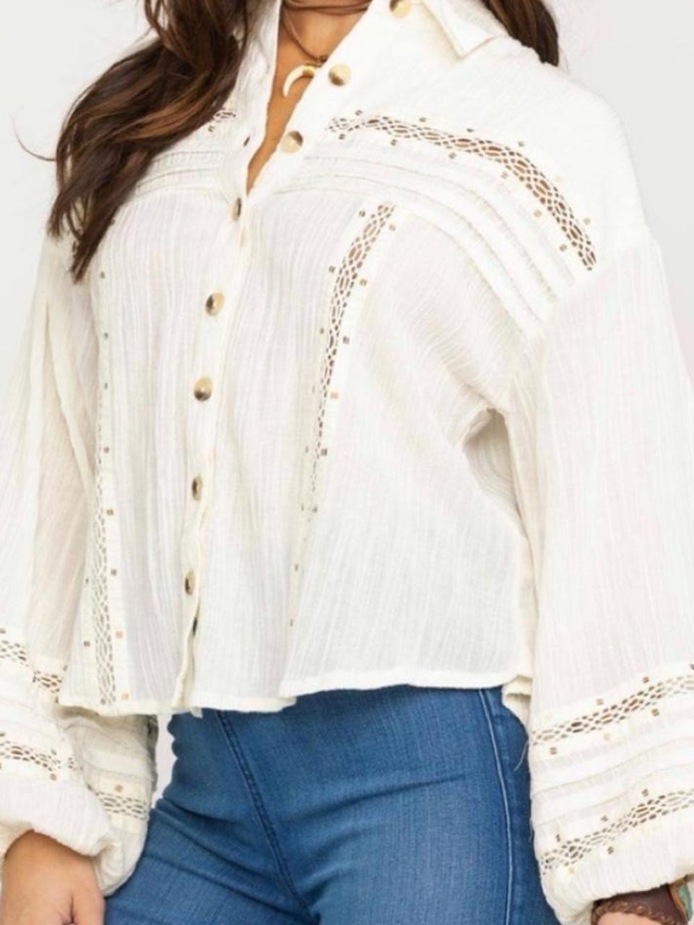Free People Cream Button-Front Blouse